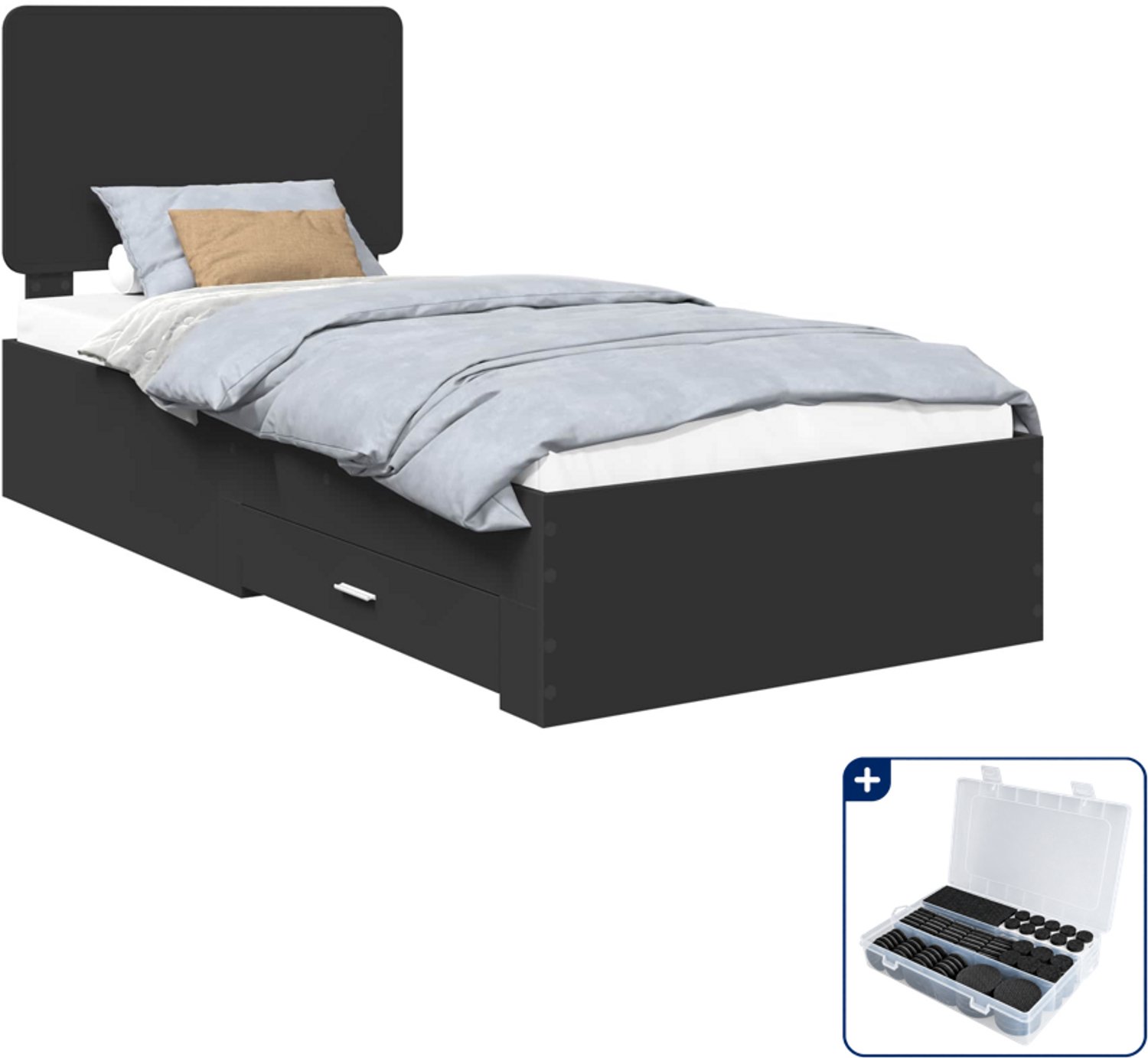vidaXL bedframe - 100 x 200 cm - bewerkt hout - zwart - Inclusief antikrasvilt 177-delig