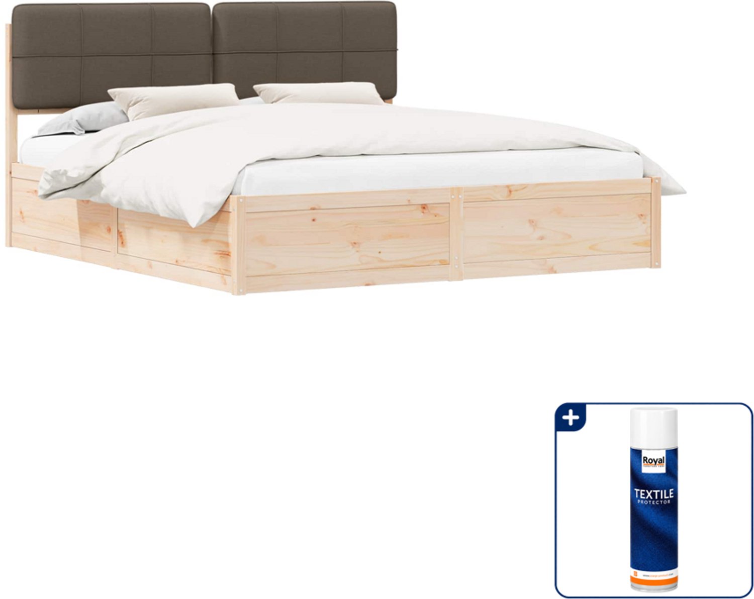 vidaXL bedframe - 200 x 200 cm - massief grenenhout - taupe - Inclusief textielbeschermer 500 ml