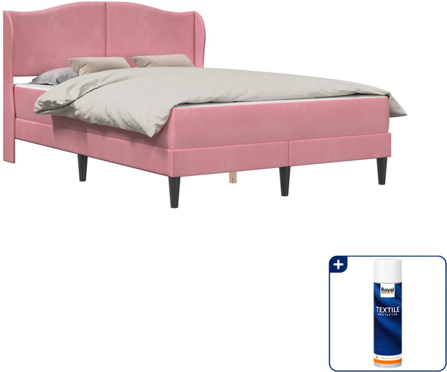 vidaXL Bedframe met matras Small double - 140 x 200 cm - roze - Inclusief textielbeschermer 500 ml