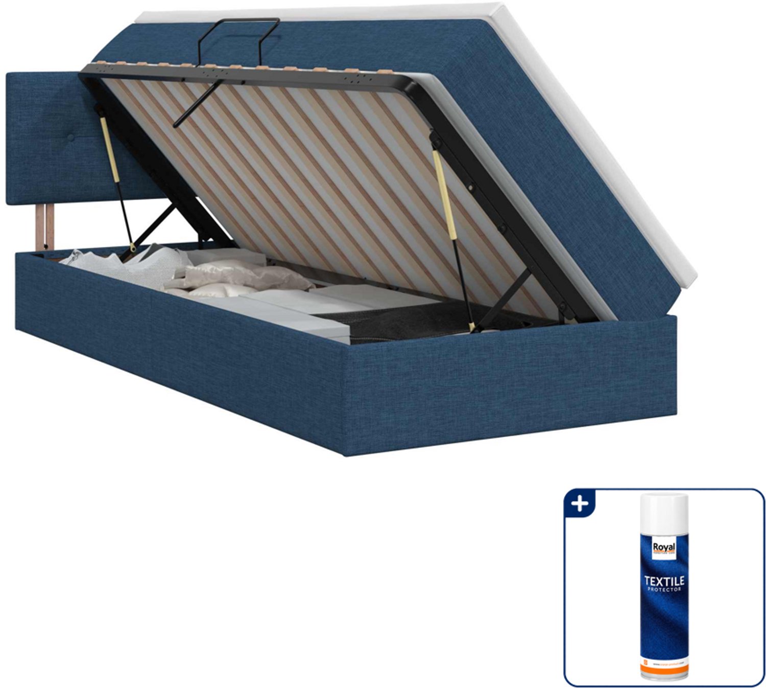 vidaXL Opbergbed met matras - 90 x 200 cm - blauw - Inclusief textielbeschermer 500 ml
