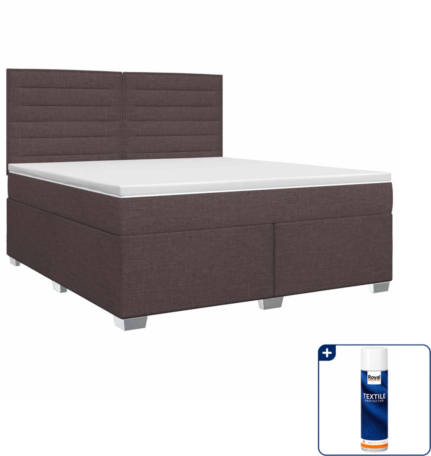 vidaXL boxspringbed Kingsize - 180 x 200 cm - donkerbruin - Inclusief textielbeschermer 500 ml