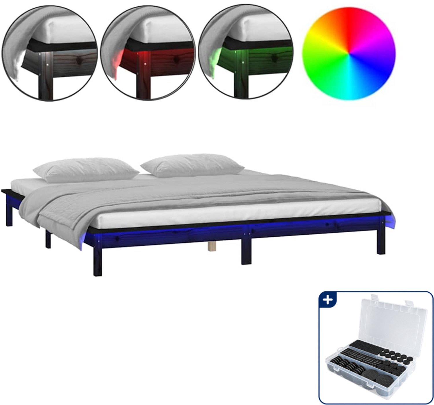vidaXL bedframe - 120 x 190 cm - massief grenenhout - zwart - Inclusief antikrasvilt 177-delig