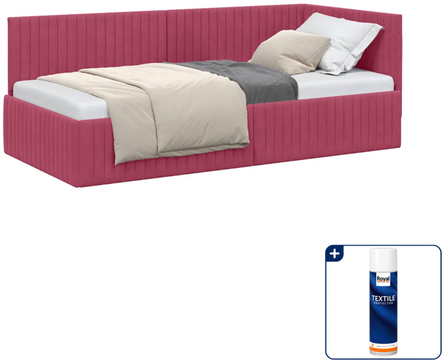 vidaXL hoekbedframe - 90 x 200 cm - fluweel - wijnrood - Inclusief textielbeschermer 500 ml