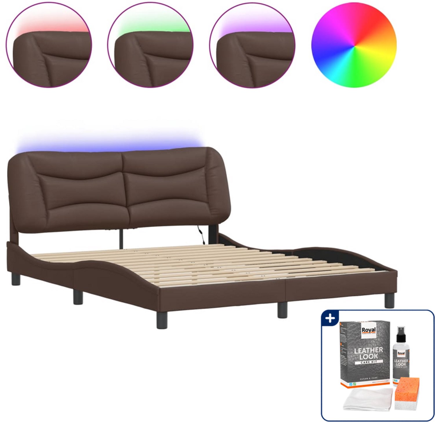 vidaXL Hvar bedframe - Queensize - 160 x 200 cm - bruin - Inclusief onderhoudsset voor kunstleer 150 ml