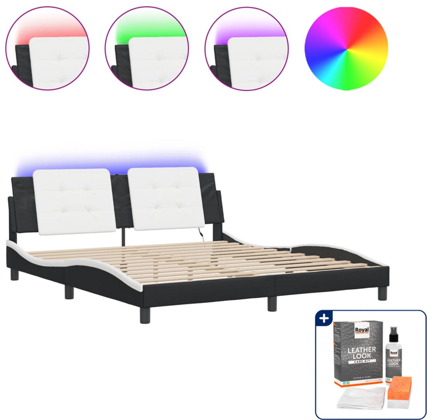 vidaXL Zadar bedframe - Kingsize - 180 x 200 cm - zwart en wit - Inclusief onderhoudsset voor kunstleer 150 ml