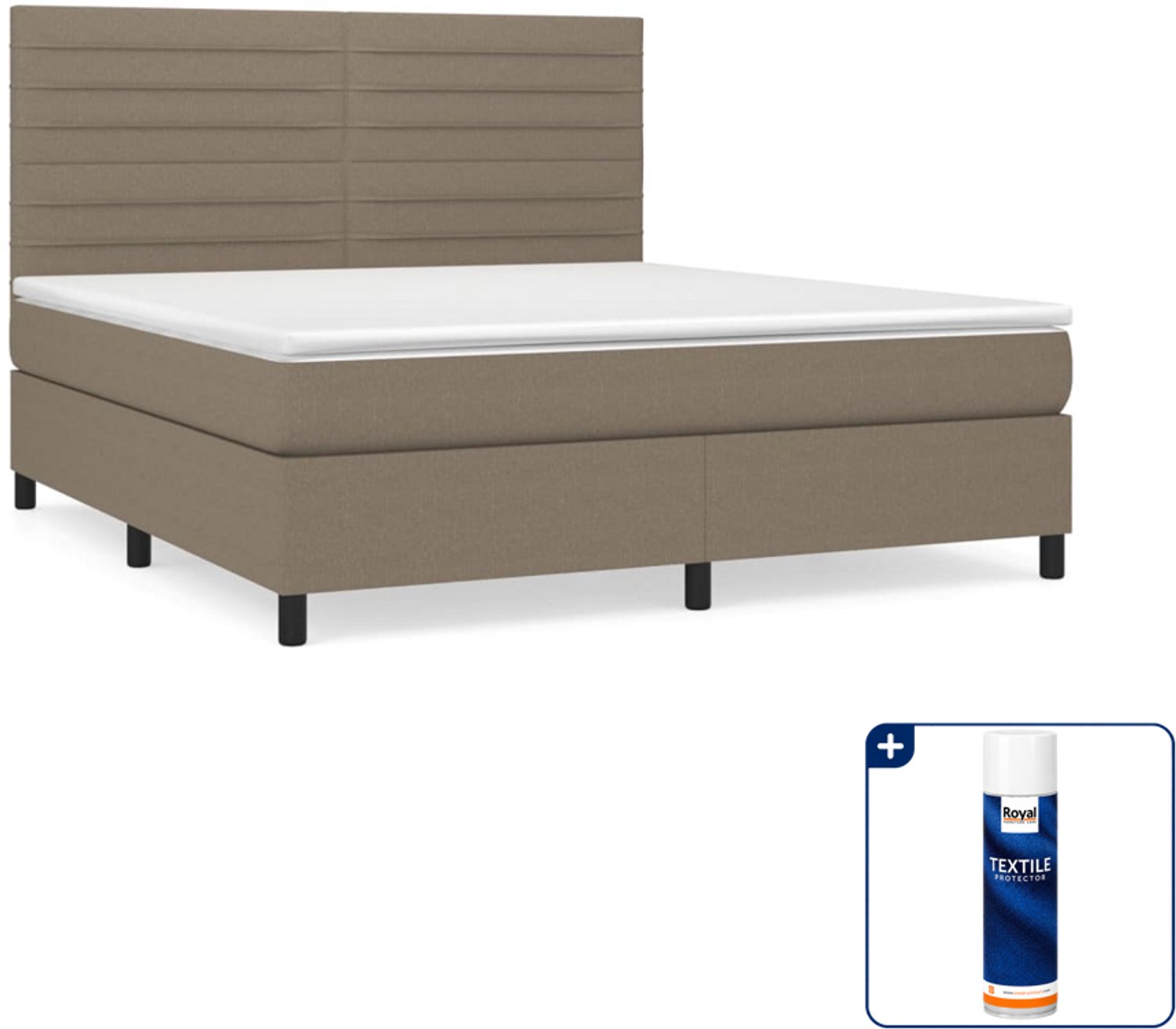 vidaXL boxspring Kingsize - 180 x 200 cm - taupe - Inclusief textielbeschermer 500 ml