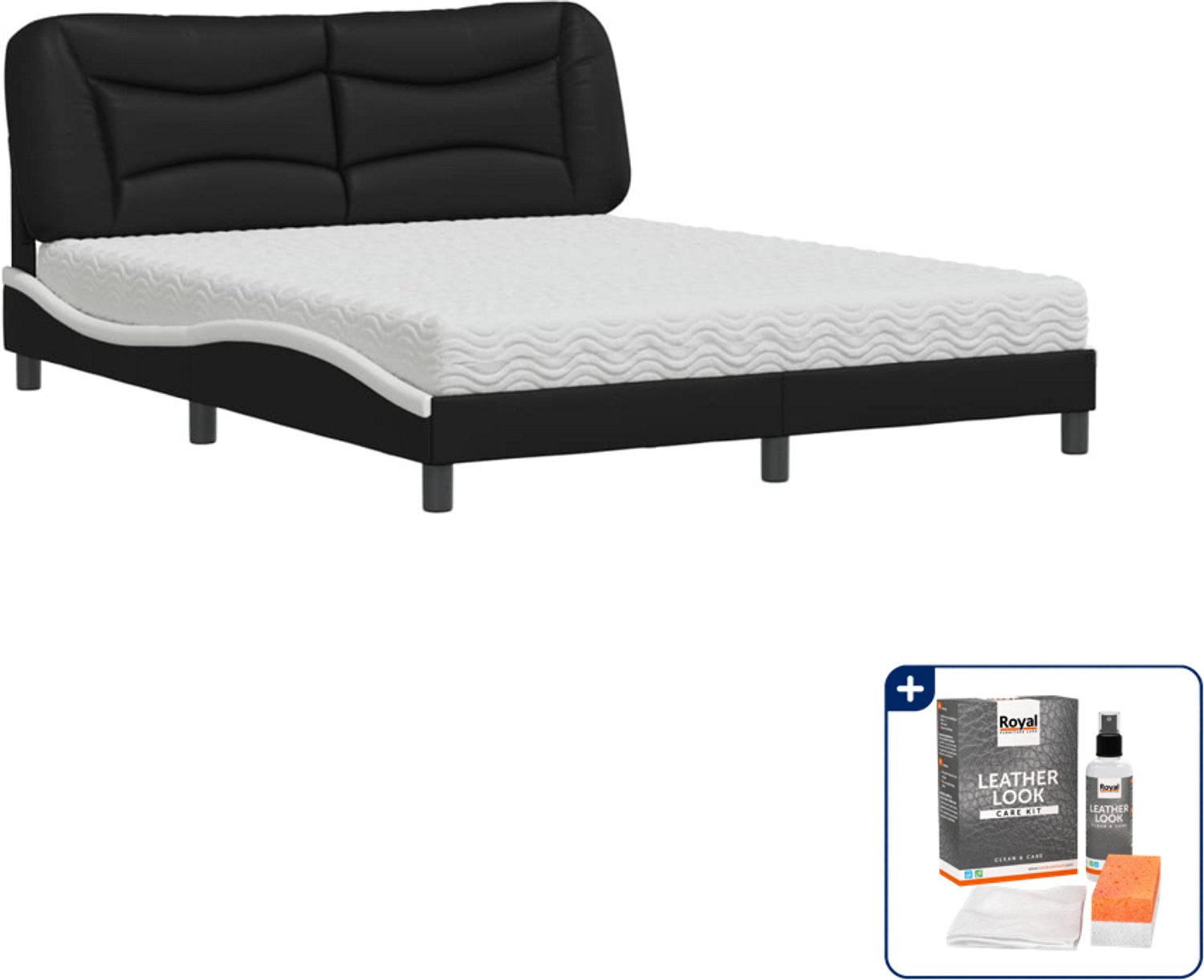 vidaXL Hvar bed met matras - Queensize - 160 x 200 cm - zwart en wit - Inclusief onderhoudsset voor kunstleer 150 ml Bruin