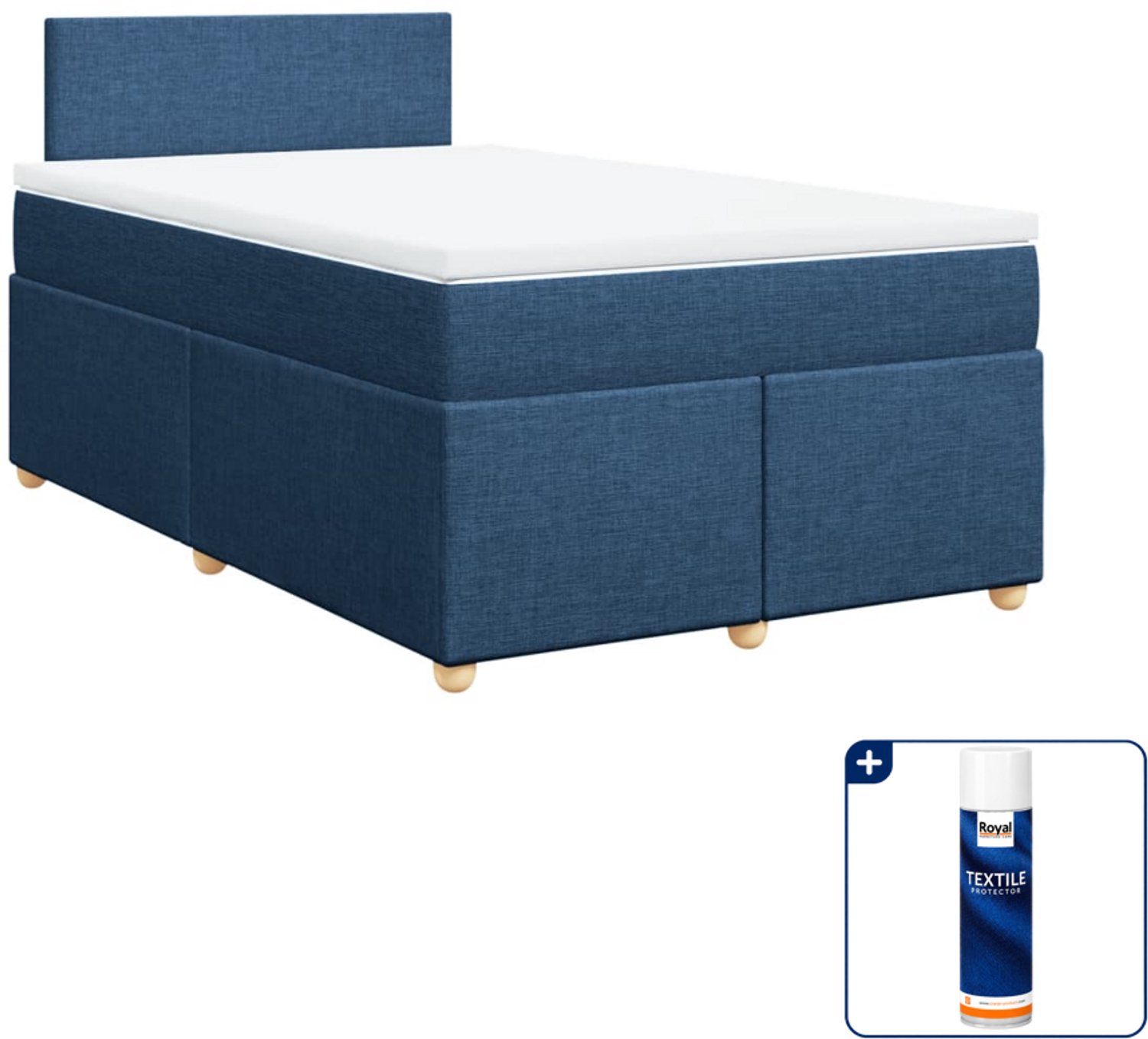 vidaXL boxspring met matras - 120 x 200 cm - stof - blauw - Inclusief textielbeschermer 500 ml