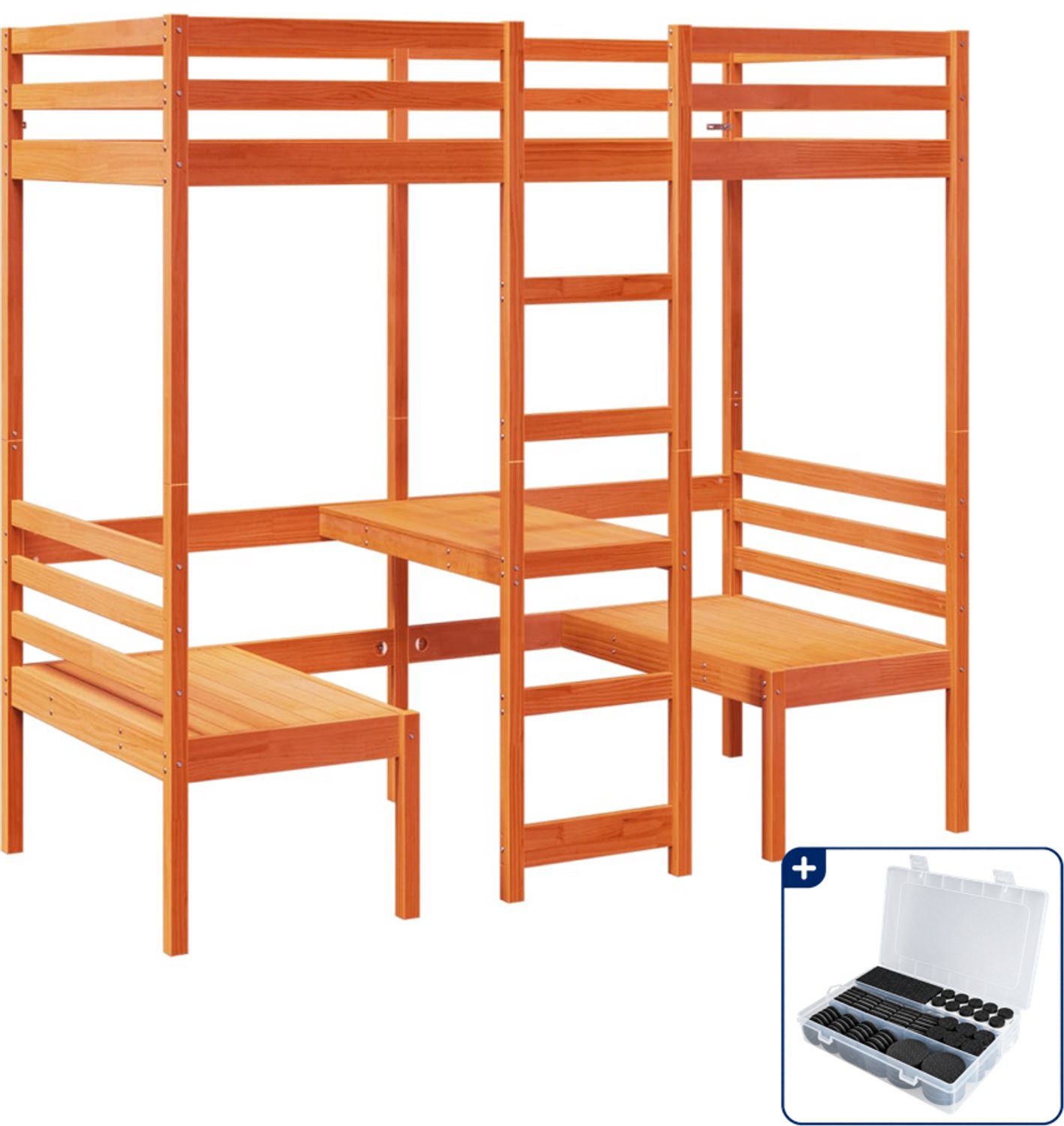 vidaXL hoogslaper met bureau en stoelen - 75 x 190 cm - grenenhout - Inclusief antikrasvilt 177-delig Bruin