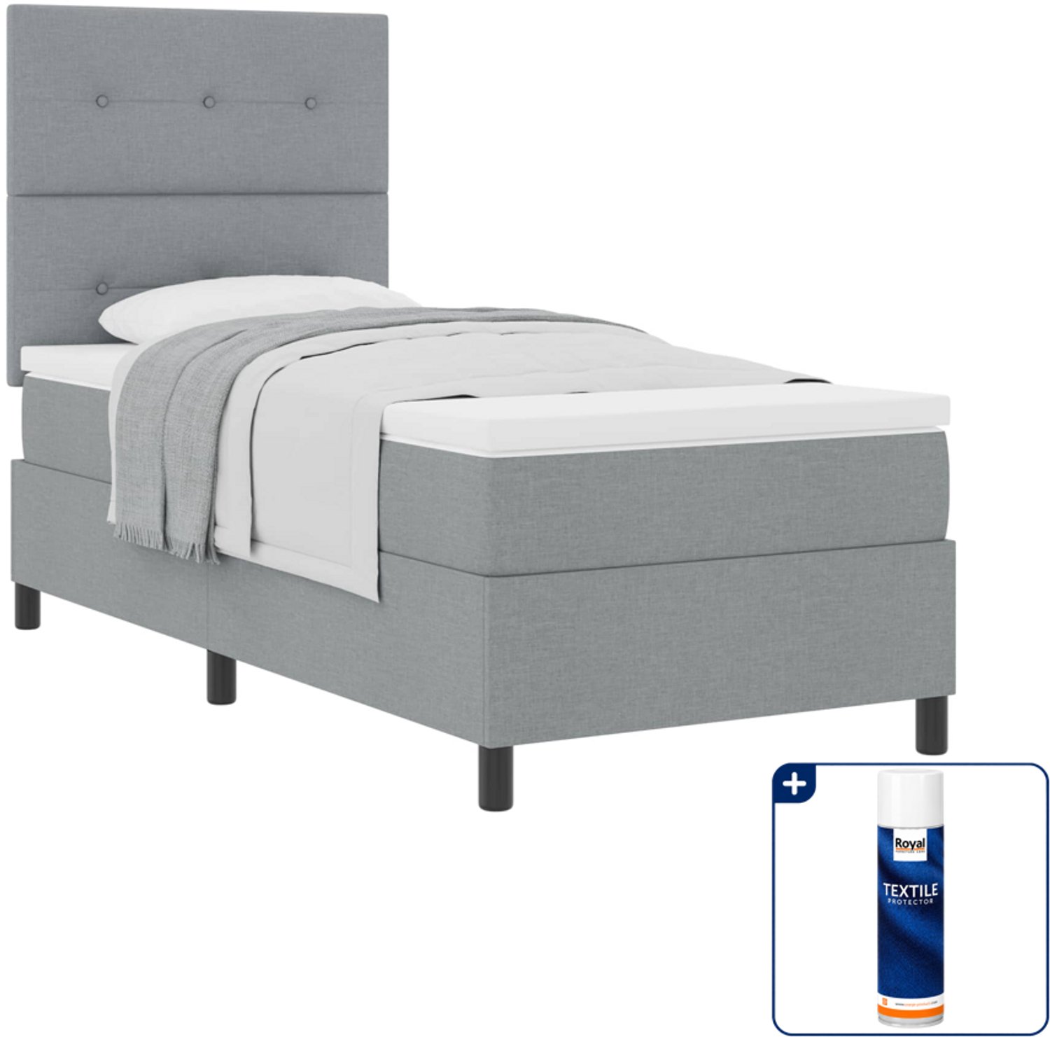 vidaXL boxspringbed met matras - 100 x 200 cm - stof - lichtgrijs - Inclusief textielbeschermer 500 ml
