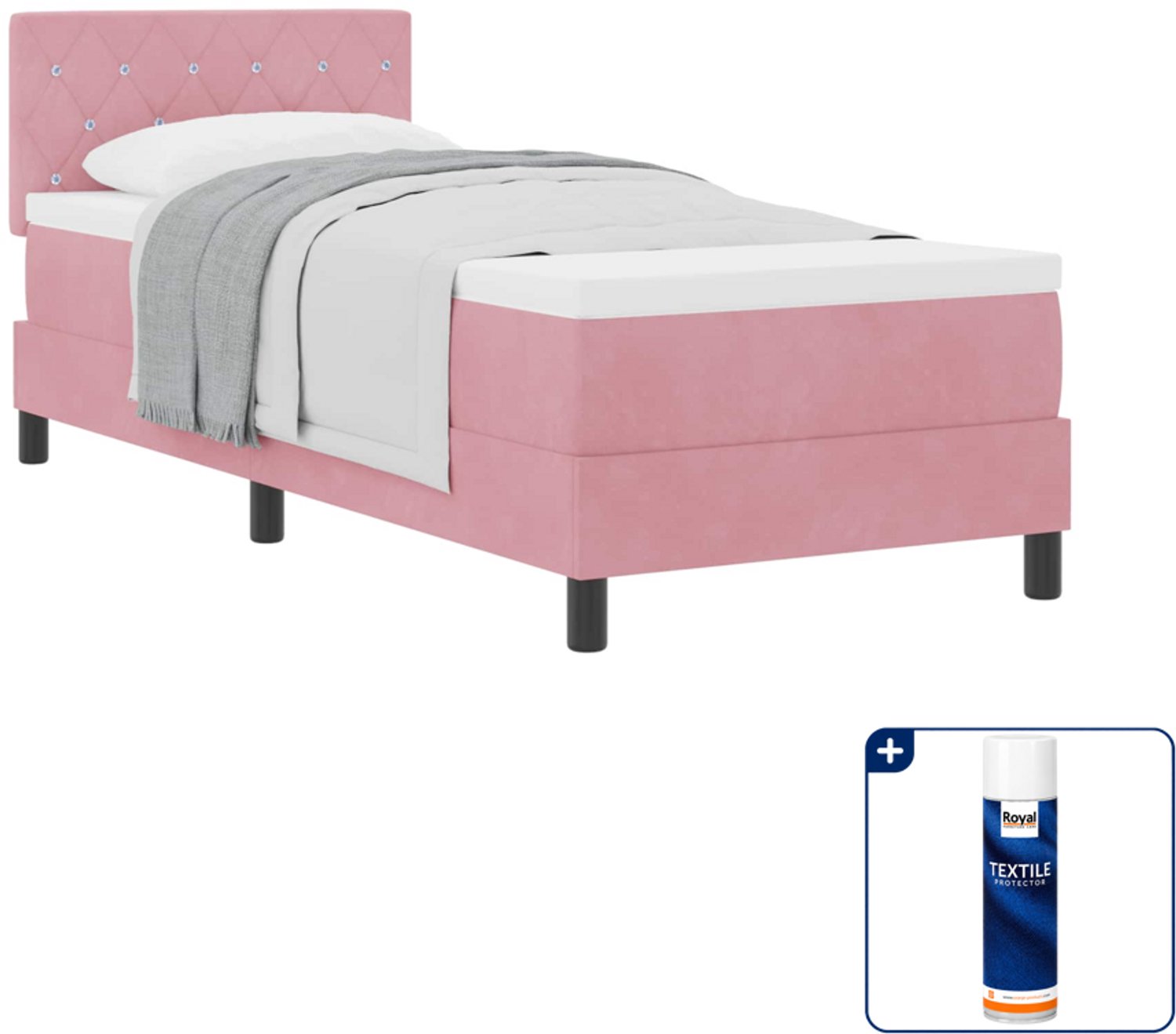 vidaXL boxspringbed met matras - 80 x 200 cm - fluweel - roze - Inclusief textielbeschermer 500 ml