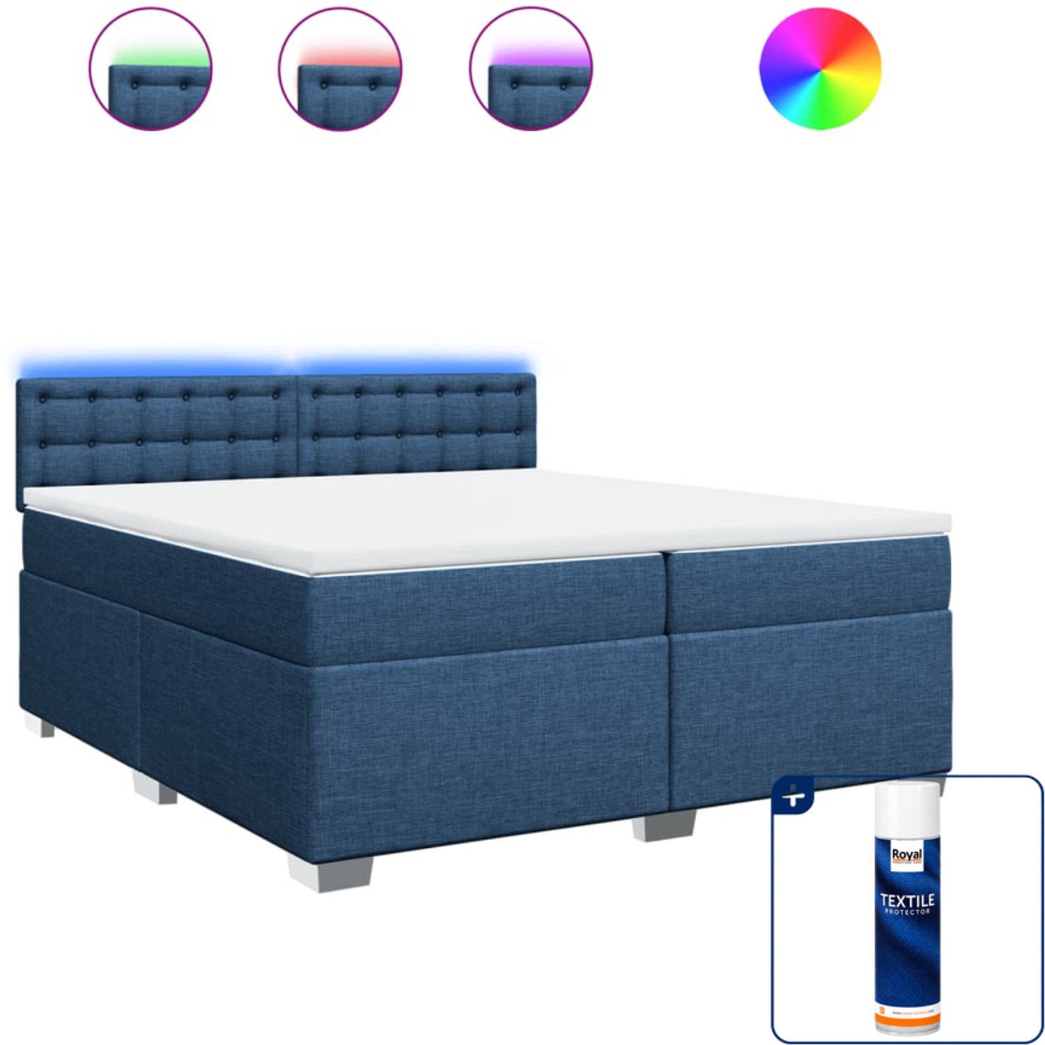 vidaXL Boxspring - 200 x 200 cm - stof - blauw - Inclusief textielbeschermer 500 ml