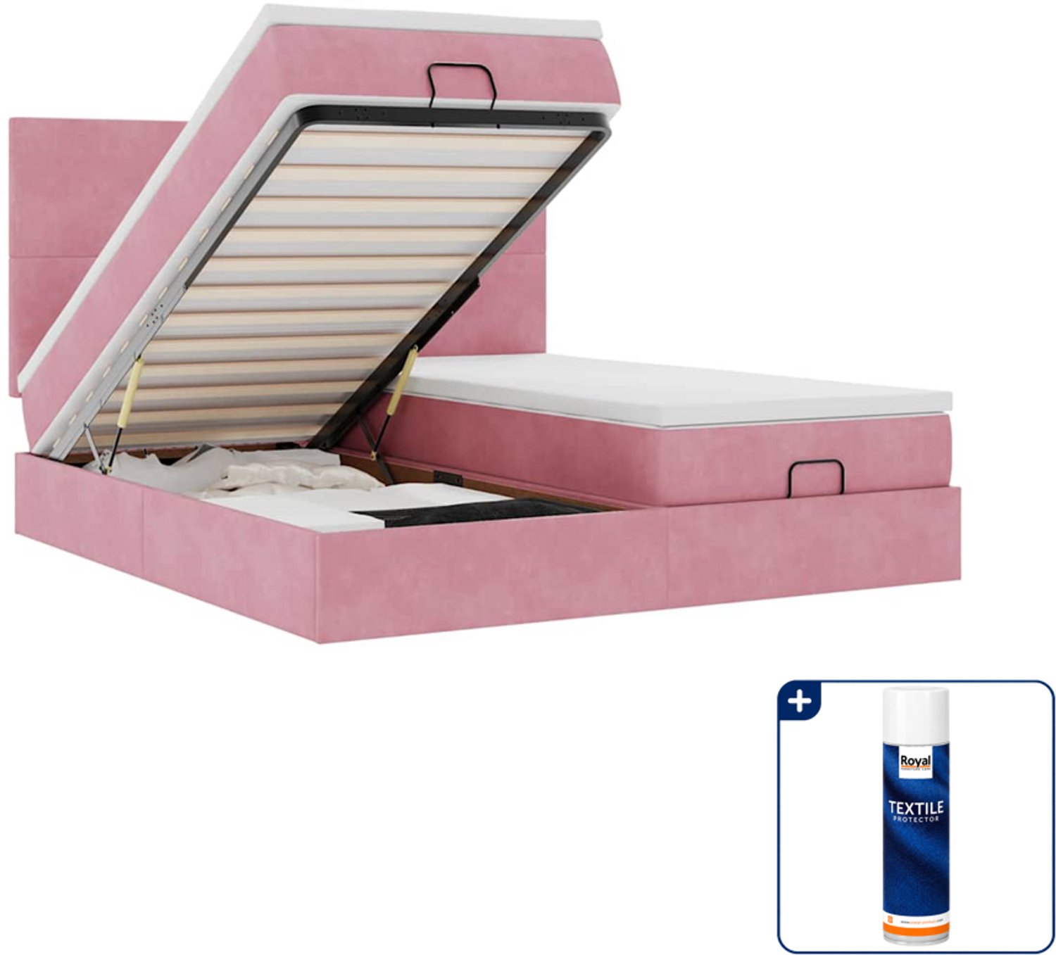 vidaXL Super kingsize bed - 200 x 200 cm - fluweel - roze - Inclusief textielbeschermer 500 ml