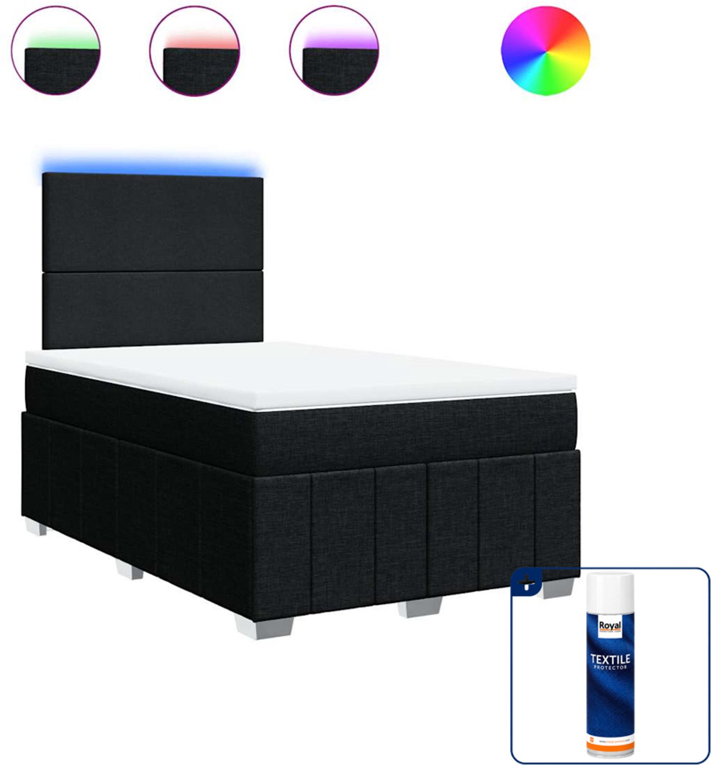 vidaXL boxspring met matras - 120 x 190 cm - stof - zwart - Inclusief textielbeschermer 500 ml