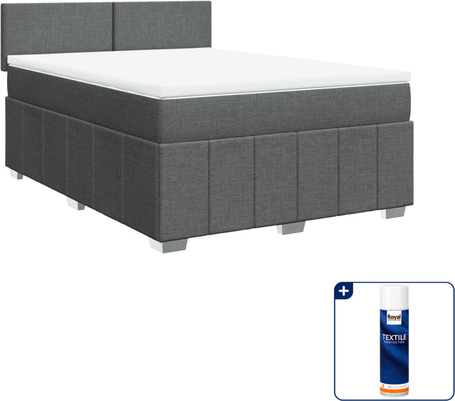vidaXL boxspring Queensize - 160 x 200 cm - stof - donkergrijs - Inclusief textielbeschermer 500 ml