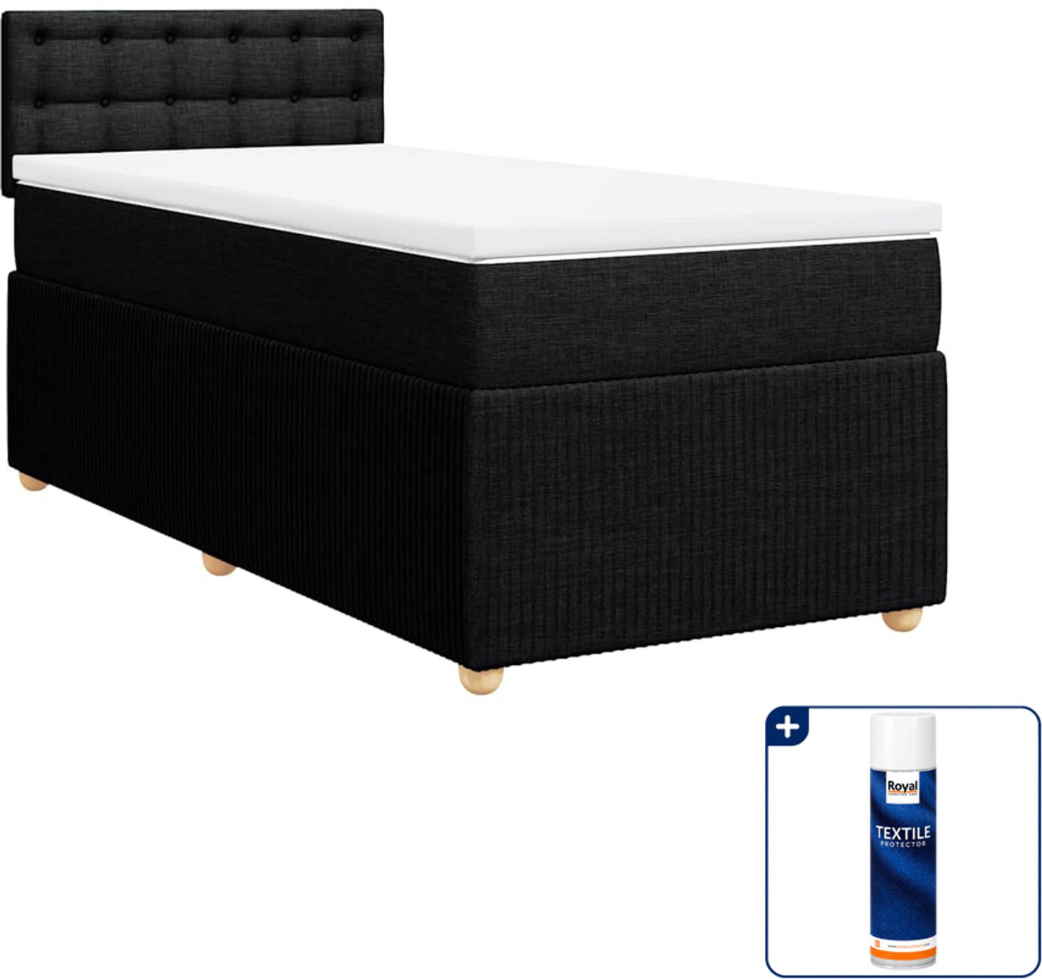 vidaXL boxspring met matras 80 x 200 cm - stof - zwart - Inclusief textielbeschermer 500 ml