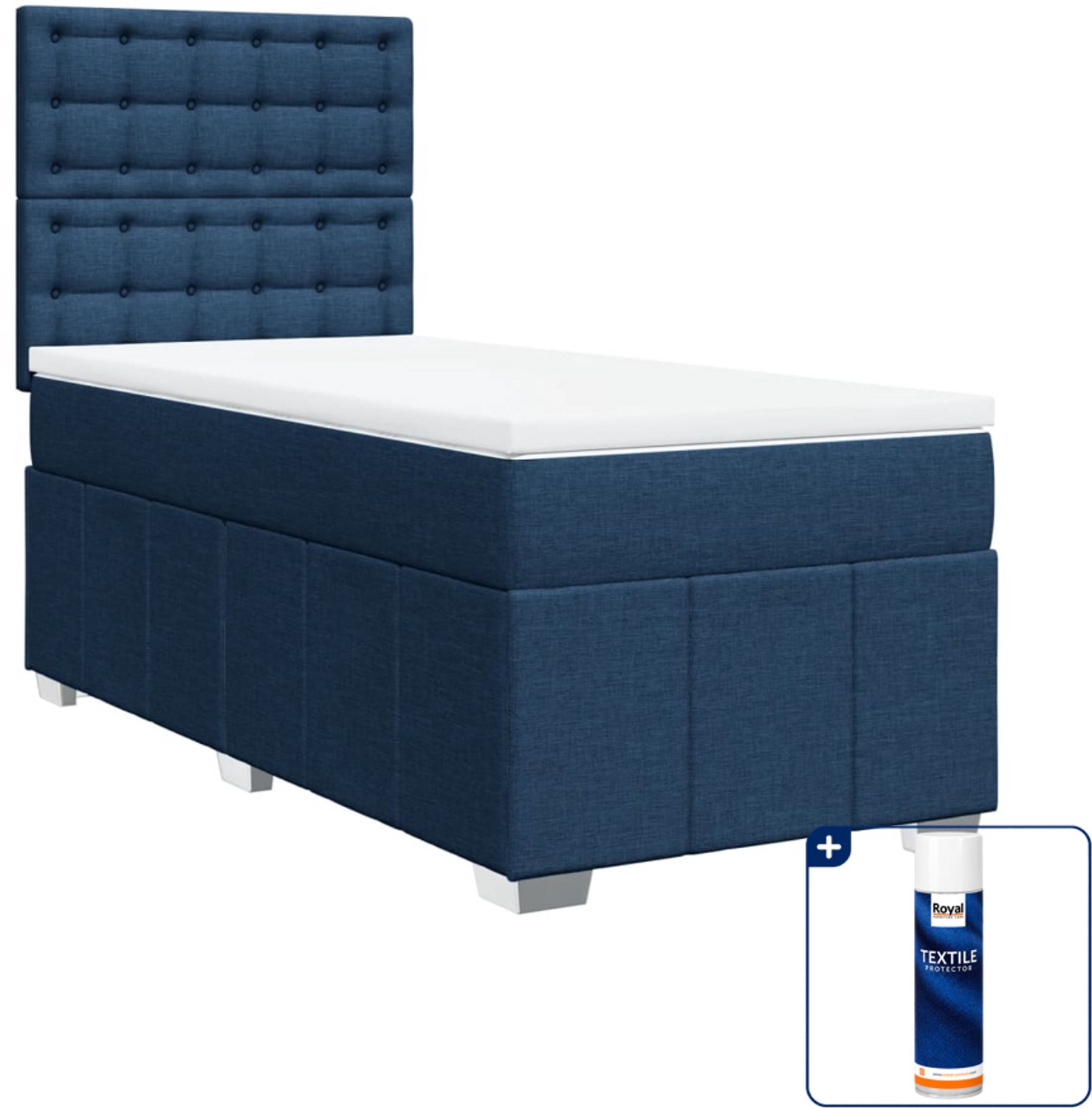 vidaXL boxspring met matras 100 x 200 cm - blauw - Inclusief textielbeschermer 500 ml