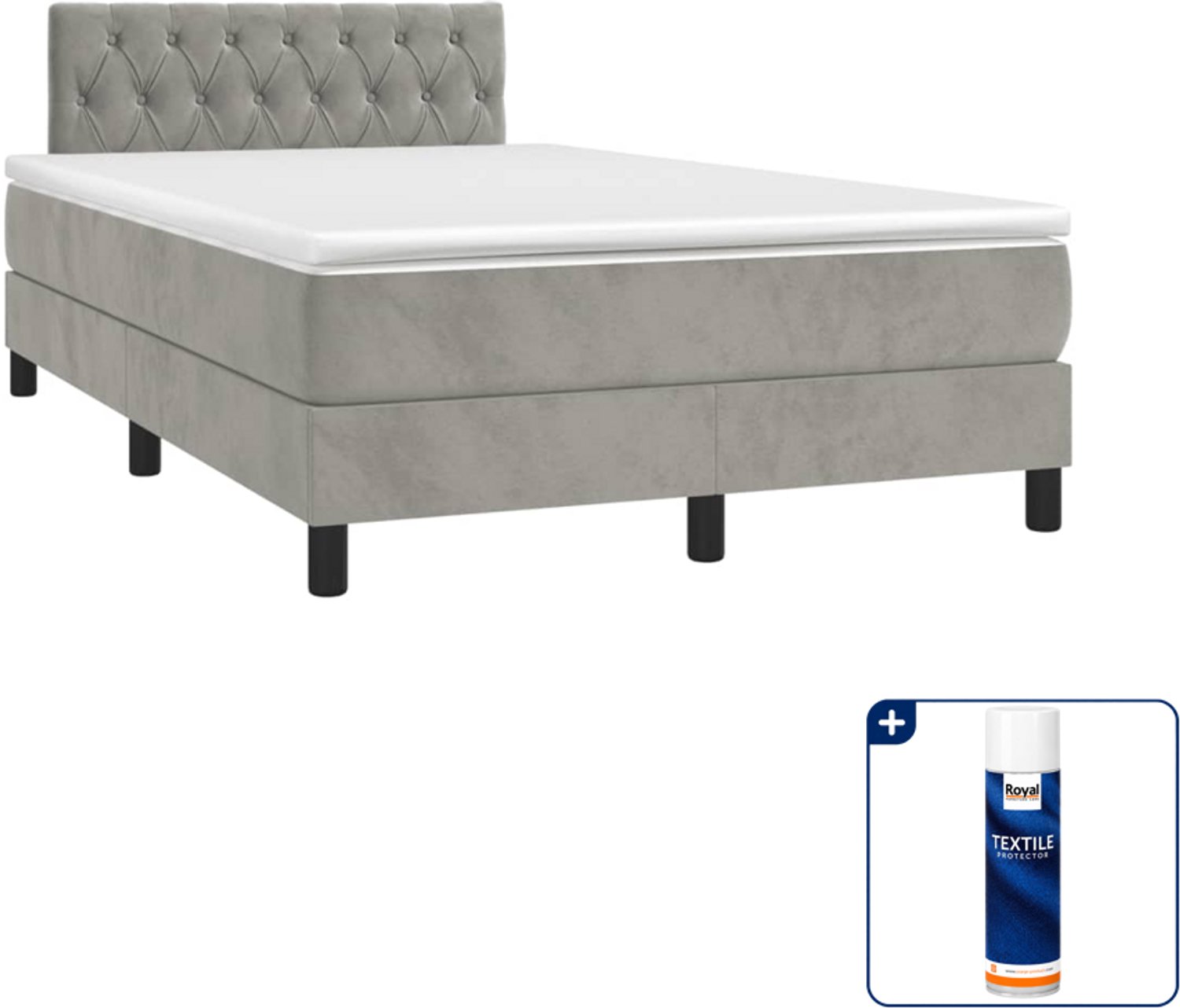 vidaXL boxspring met matras 120 x 190 cm - fluweel - lichtgrijs - Inclusief textielbeschermer 500 ml