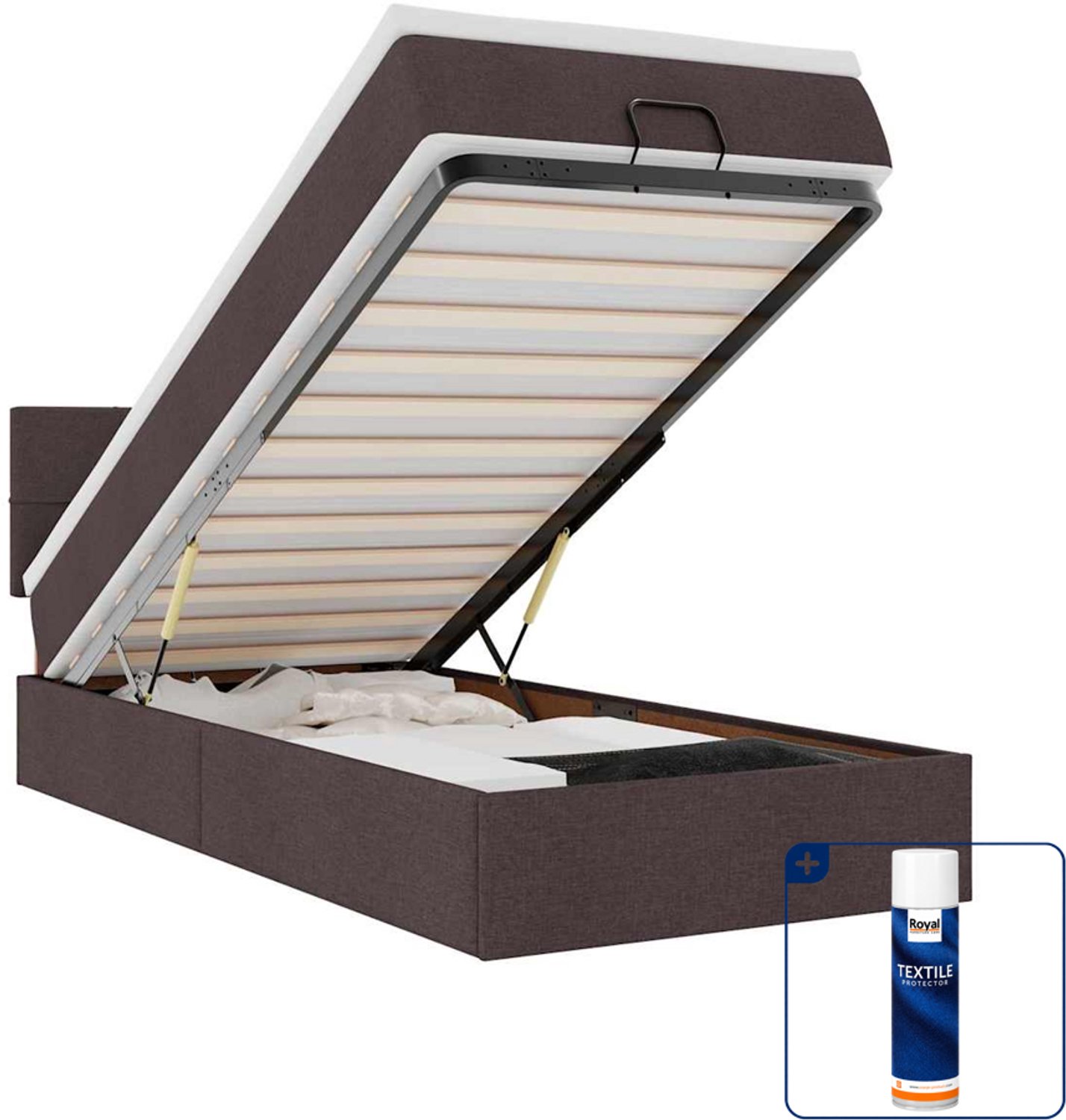 vidaXL bed met matras - 90 x 200 cm - stof - donkerbruin - Inclusief textielbeschermer 500 ml Zwart