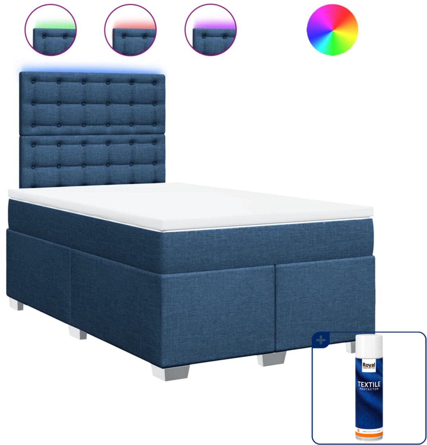 vidaXL boxspring met matras 120 x 200 cm - blauw - Inclusief textielbeschermer 500 ml