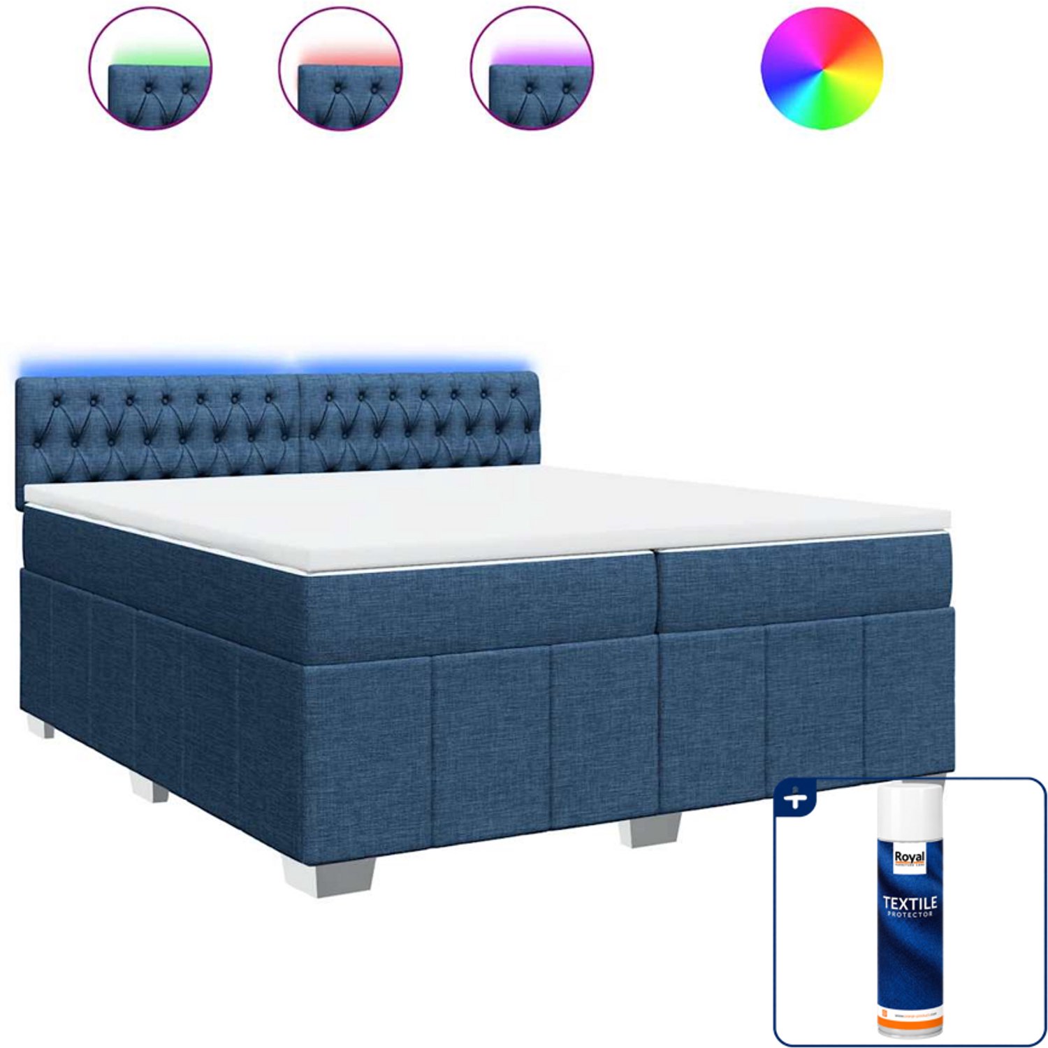 vidaXL boxspring - Super kingsize - 200 x 200 cm - blauw - Inclusief textielbeschermer 500 ml