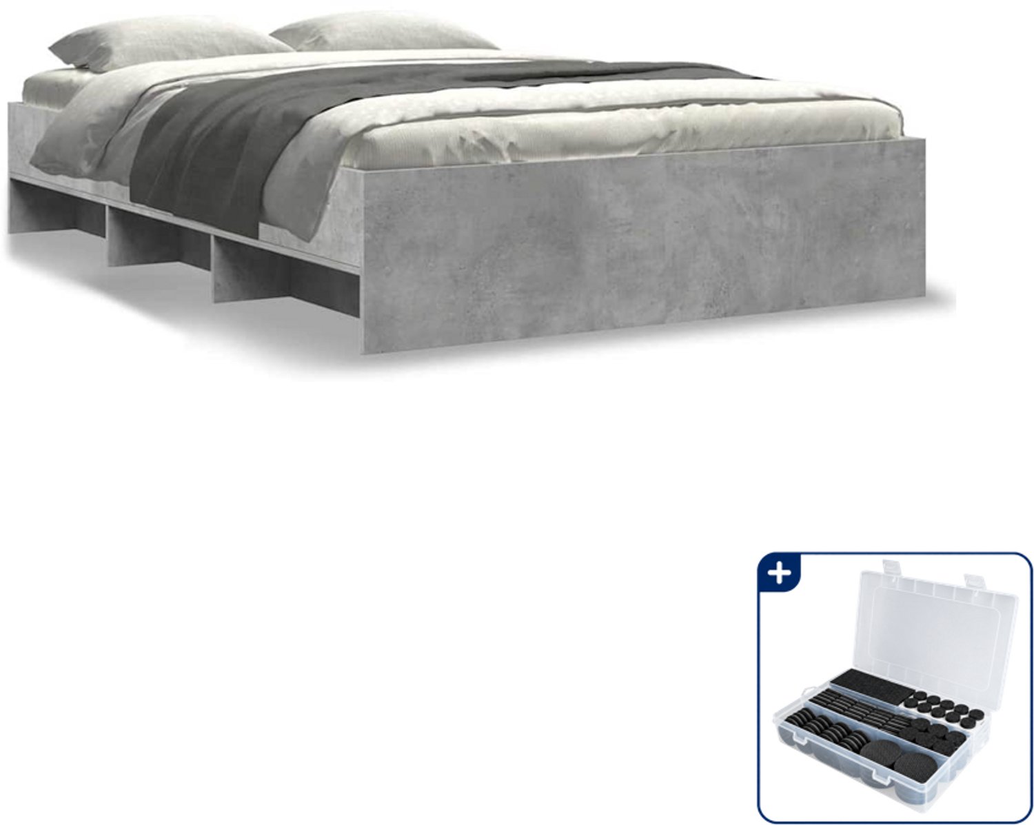 vidaXL bedframe - 120 x 190 cm - bewerkt hout - betongrijs - Inclusief antikrasvilt 177-delig Wit