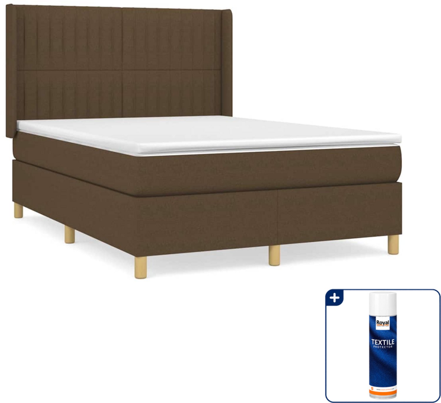 vidaXL boxspring met matras 140 x 190 cm - stof - donkerbruin - Inclusief textielbeschermer 500 ml