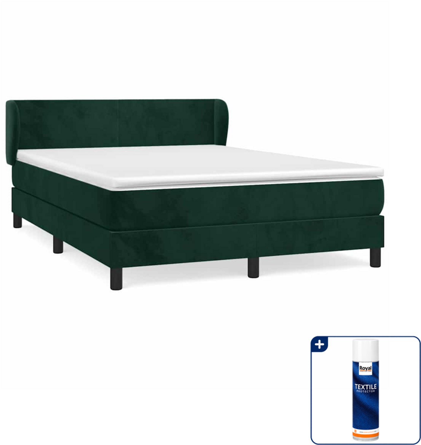 vidaXL Boxspring Small double - 140 x 200 cm - fluweel - donkergroen - Inclusief textielbeschermer 500 ml