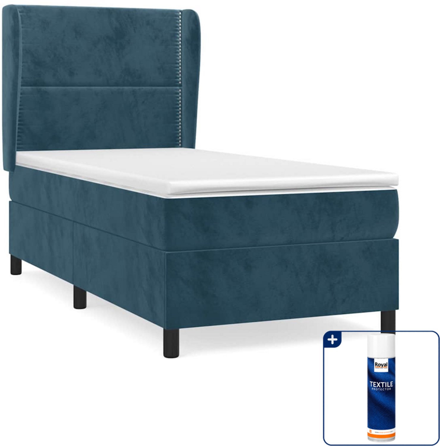 vidaXL boxspring met matras 100 x 200 cm - fluweel - donkerblauw - Inclusief textielbeschermer 500 ml