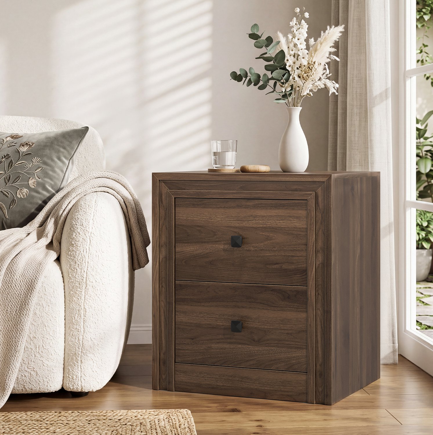 REDOM Nachtkastje 46x39x53,5 cm - 2 lades en kaderontwerp - Koffiebruin met notenlook Donkerbruin, notenlook