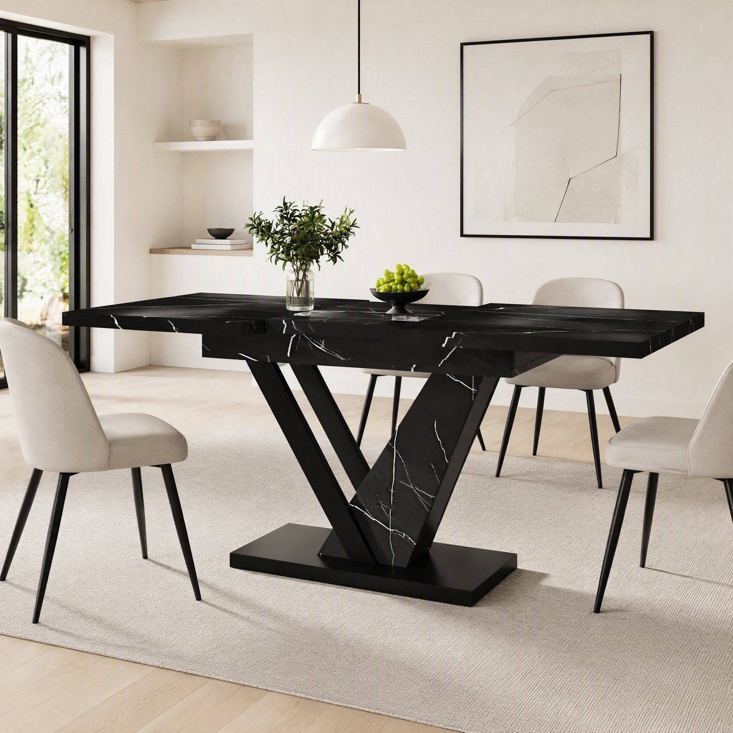 Maisentiel Uitschuifbare eettafel 120-160 x 75 x 75,5 cm - zwart marmerlook - MDF en metaal