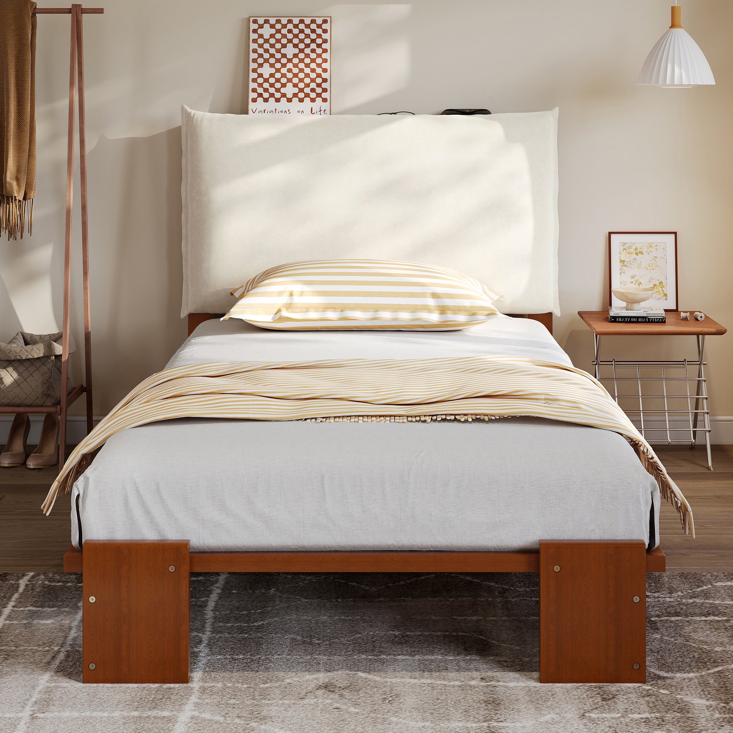 Zubaliya Gestoffeerd bed - 90 x 200 cm - Bruin - hout, stof