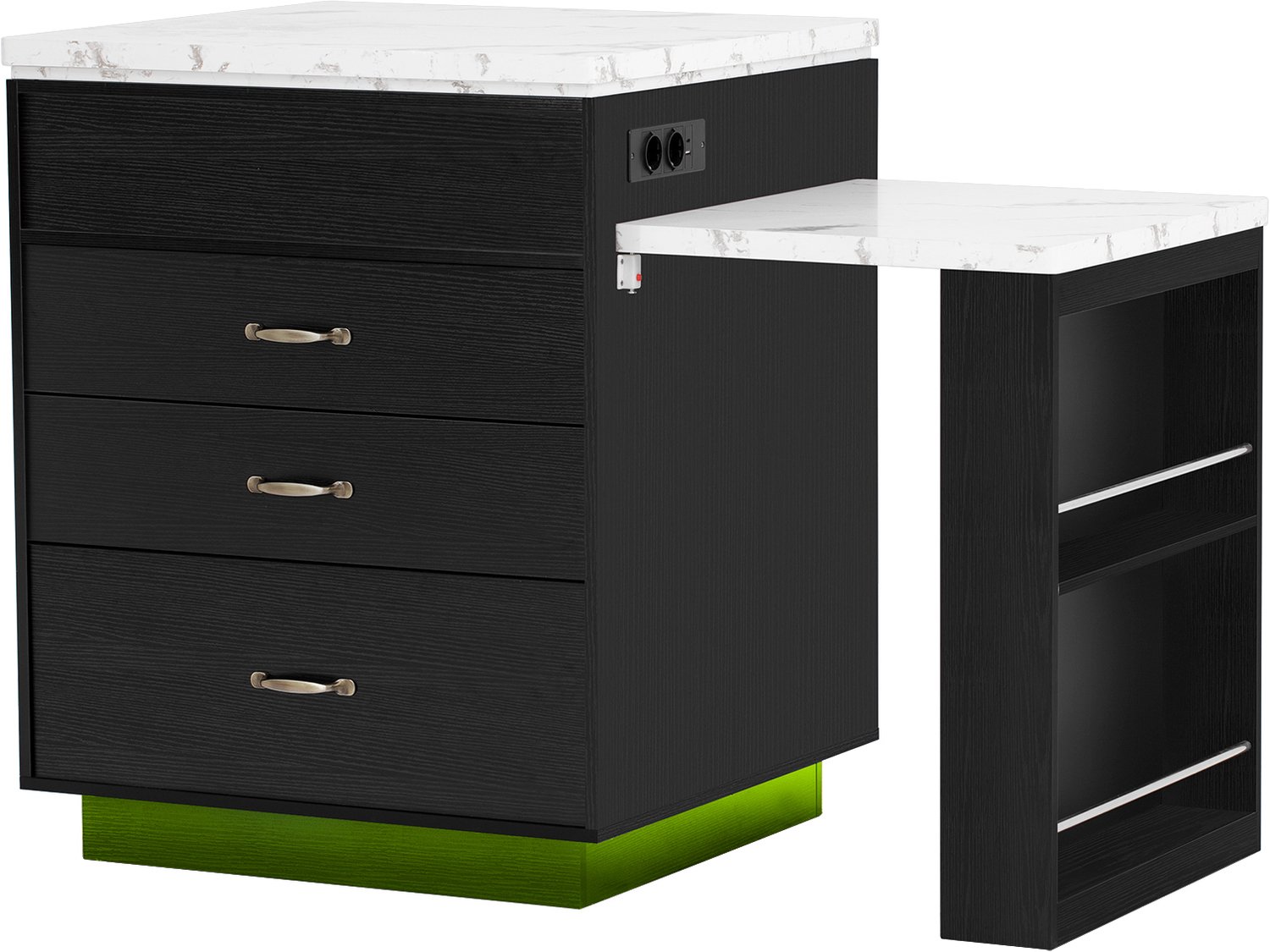 MUVANO Keukeneiland met uitschuifbare eettafel - Lades en ledverlichting - MDF en spaanplaat - 125,5–187,5 x 71 x 93 cm - Keuken en eetkamer - Zwart
