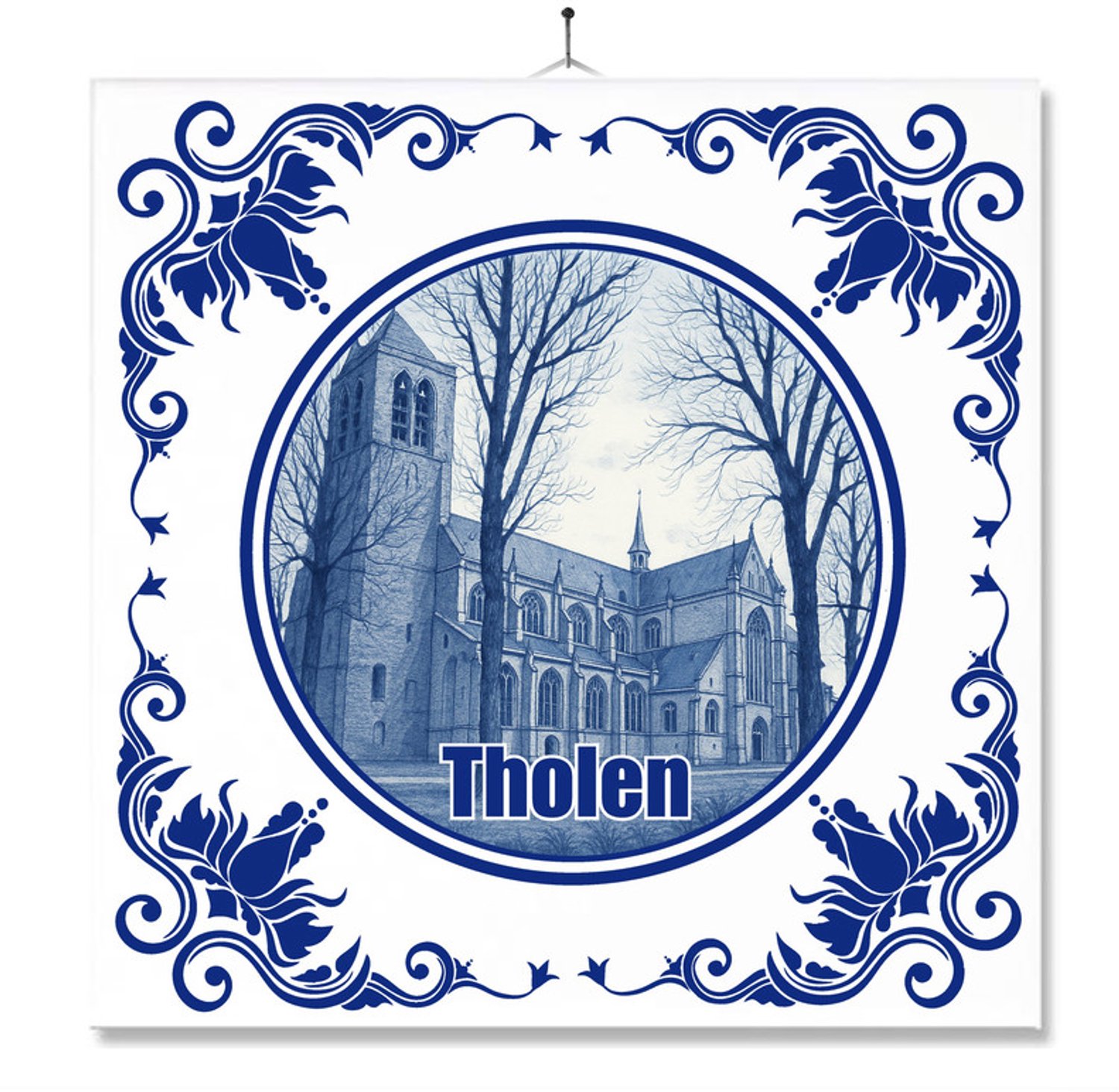 MC Living Tegel Met Opdruk | Tholen | Delft Blauw | Cadeau | Inclusief Geschenkdoos | Standaard | Ophangsysteem Ontwerp 1