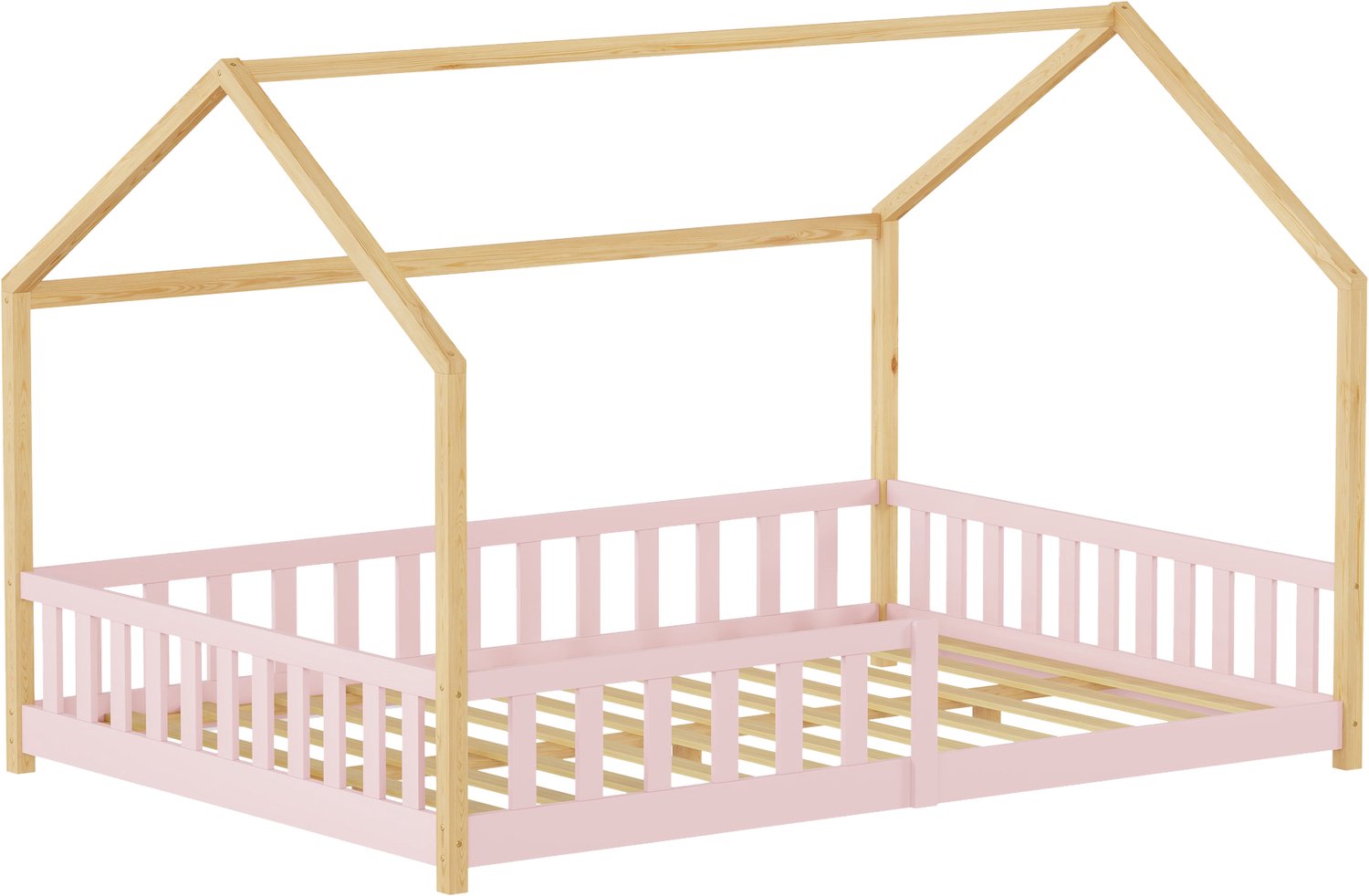 Kinderbed Hesel montessori bed met uitvalbeveiliging 120x200 cm roze en naturel [en.casa]