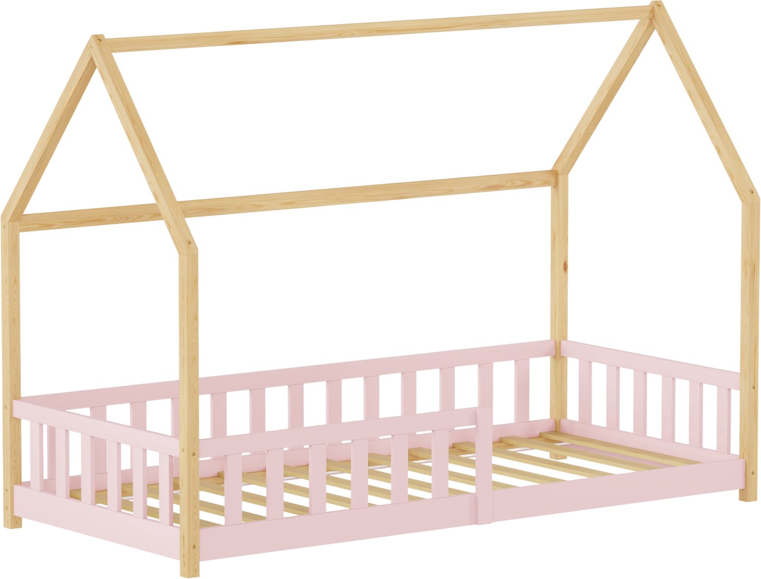 Kinderbed Hesel montessori bed met uitvalbeveiliging 90x200 cm roze en naturel [en.casa]