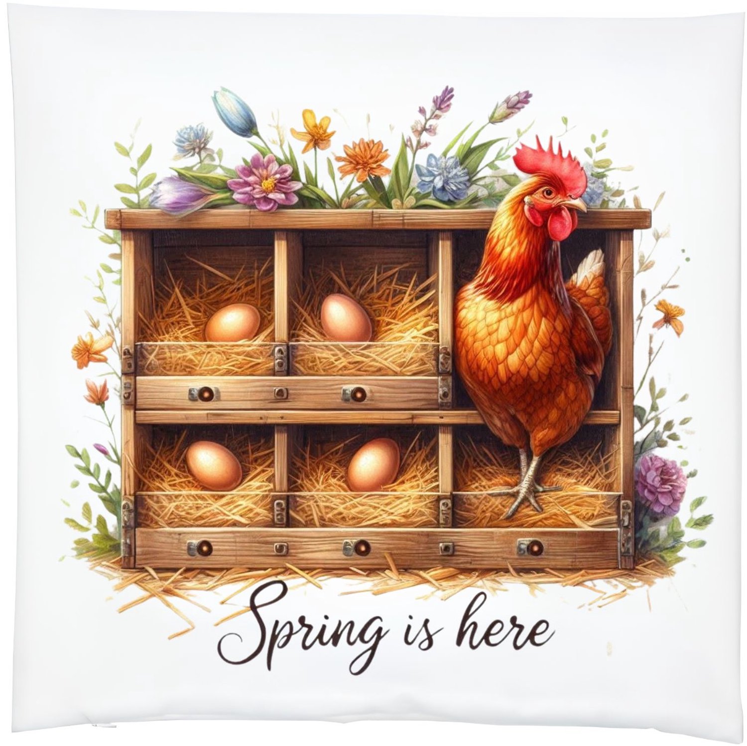 Radey's Kussensloop kip Spring is here - 39x39 cm - Met rits - Exclusief vulling Divers