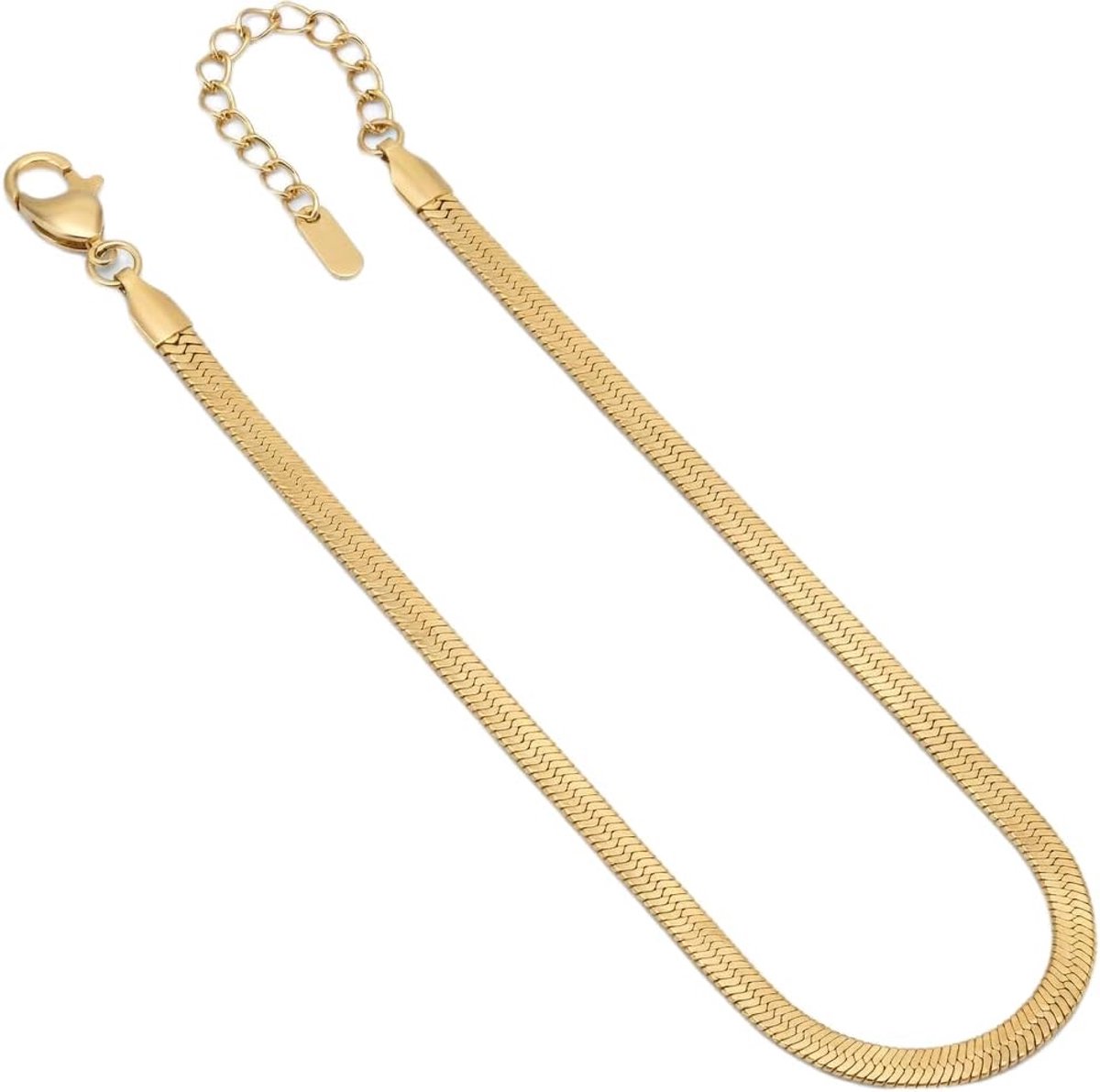Et205 Snake Chain Unisex Flat Herringbone Chain Color Gold 5mm Width Et205,One Size,zamak,zamak, Zamak, zamak - ShopVlot