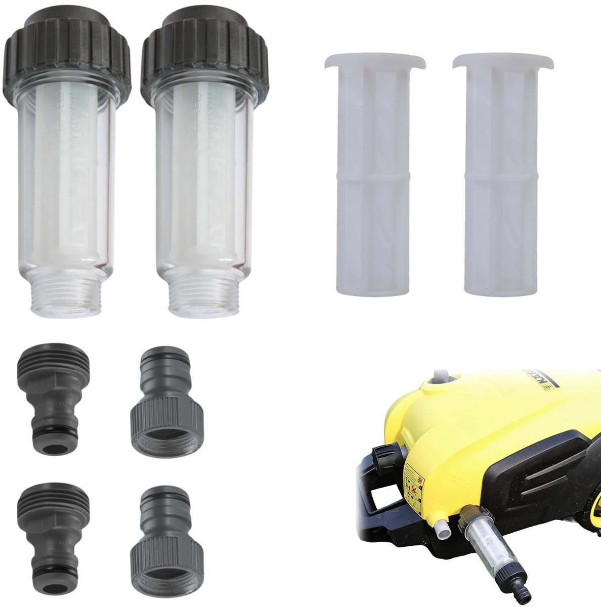 Waterfilter Set voor Hogedrukreiniger - 3/4 Inch Tuinslang Voorfilter - 2 Filters + 4 Reserve Patronen - ShopVlot