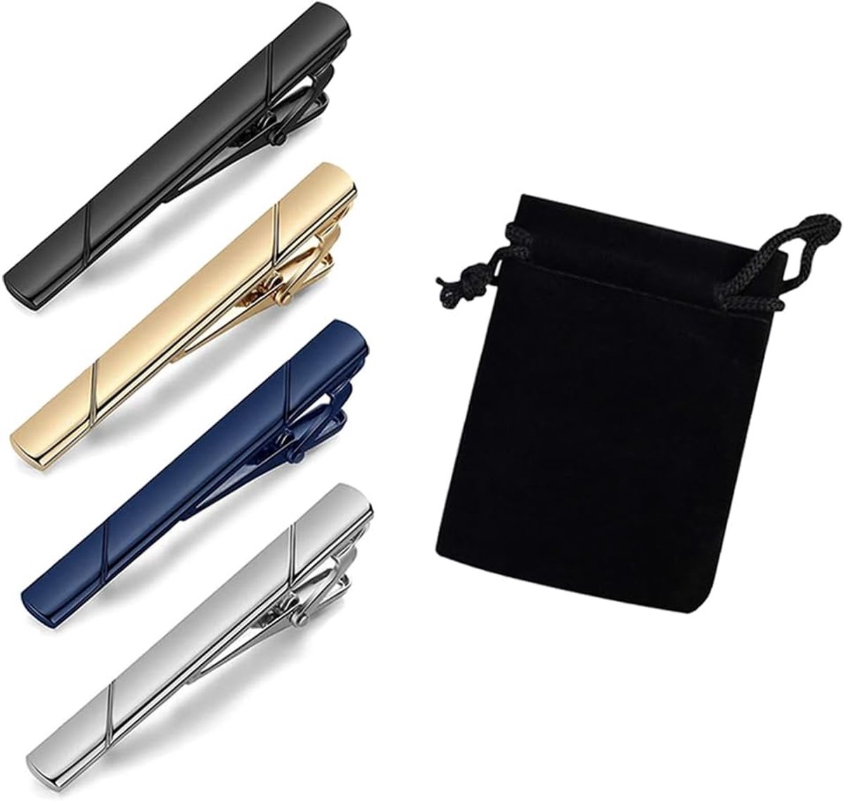 4 Pcs Tie Clips for Men, Long Styles Tie Clip Set with 1 Tie Clip Storage Bag Fashion Tie Clip Personalized 5.8cm Tie - ShopVlot