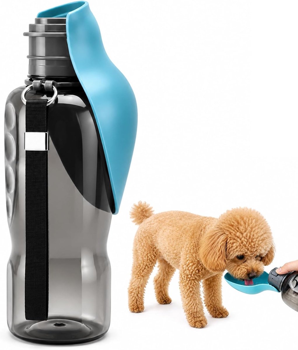 800 ml hondendrinkfles, hondenfles om mee te nemen, met opvouwbare bak - ShopVlot