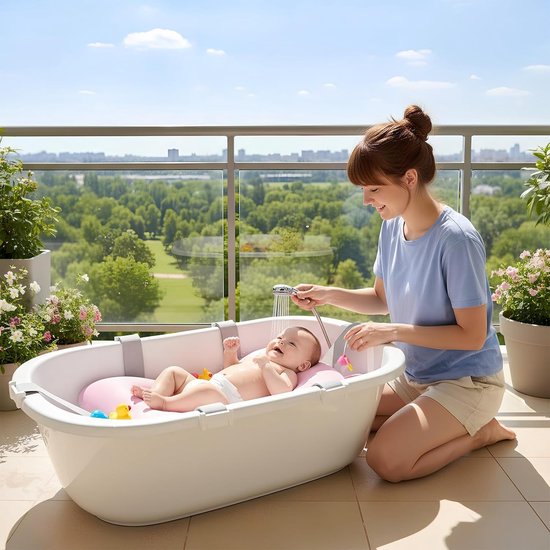 Baby Bath Pillow, Adjustable Non-Slip Baby Bath Support, Baby Bath Mat, with Cartoon Towel Set, for Newborn Babies - ShopVlot — afbeelding 5