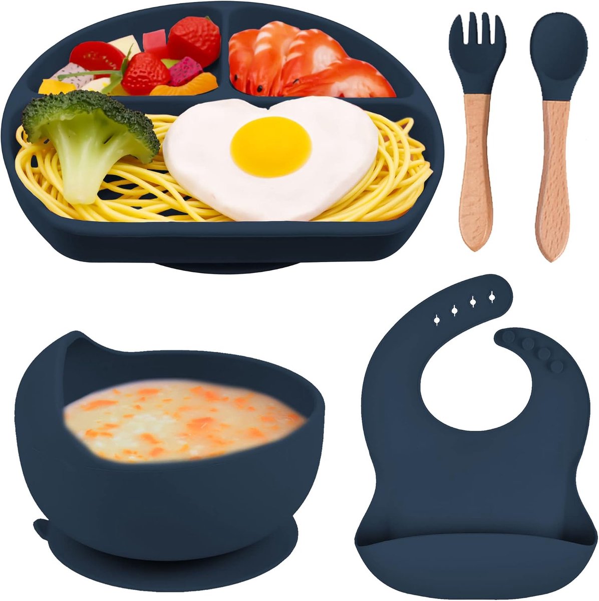 Baby eetset 5 delig - siliconen kinderschaal met zuignap - borden en bestek - stimuleert zelfvoeden - SnelShoppen