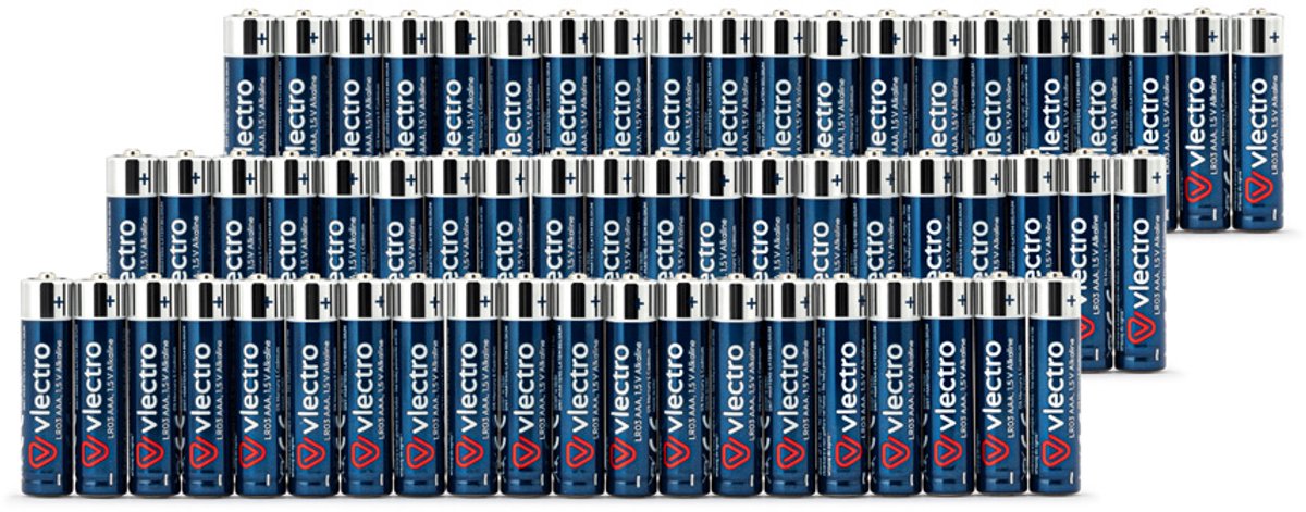 Vlectro - 60 krachtige alkalinebatterijen: AA of AAA - 60 AAA-batterijen