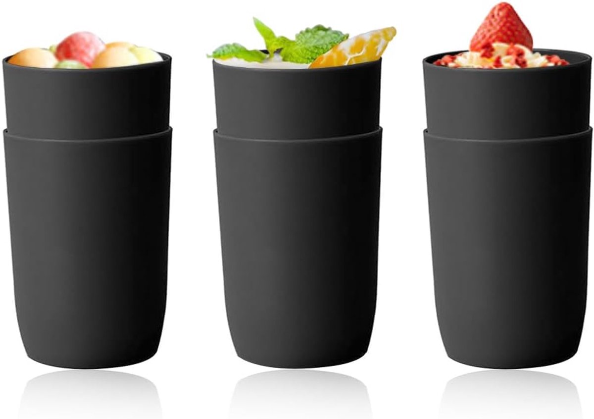 Toothbrush Cup, Black, Pack of 6, 7.5 x 10.5 cm, Reusable and Durable Drinking Cups for Adults, Teenagers and Children - ShopVlot
