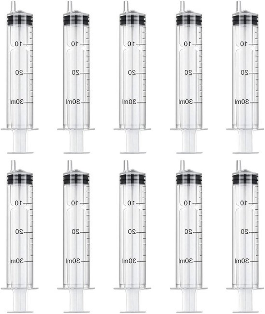 10 stuks steriele spuiten - met deksel - Kunststof spuit 30 ml - voor olie en kleine huisdiervoeding