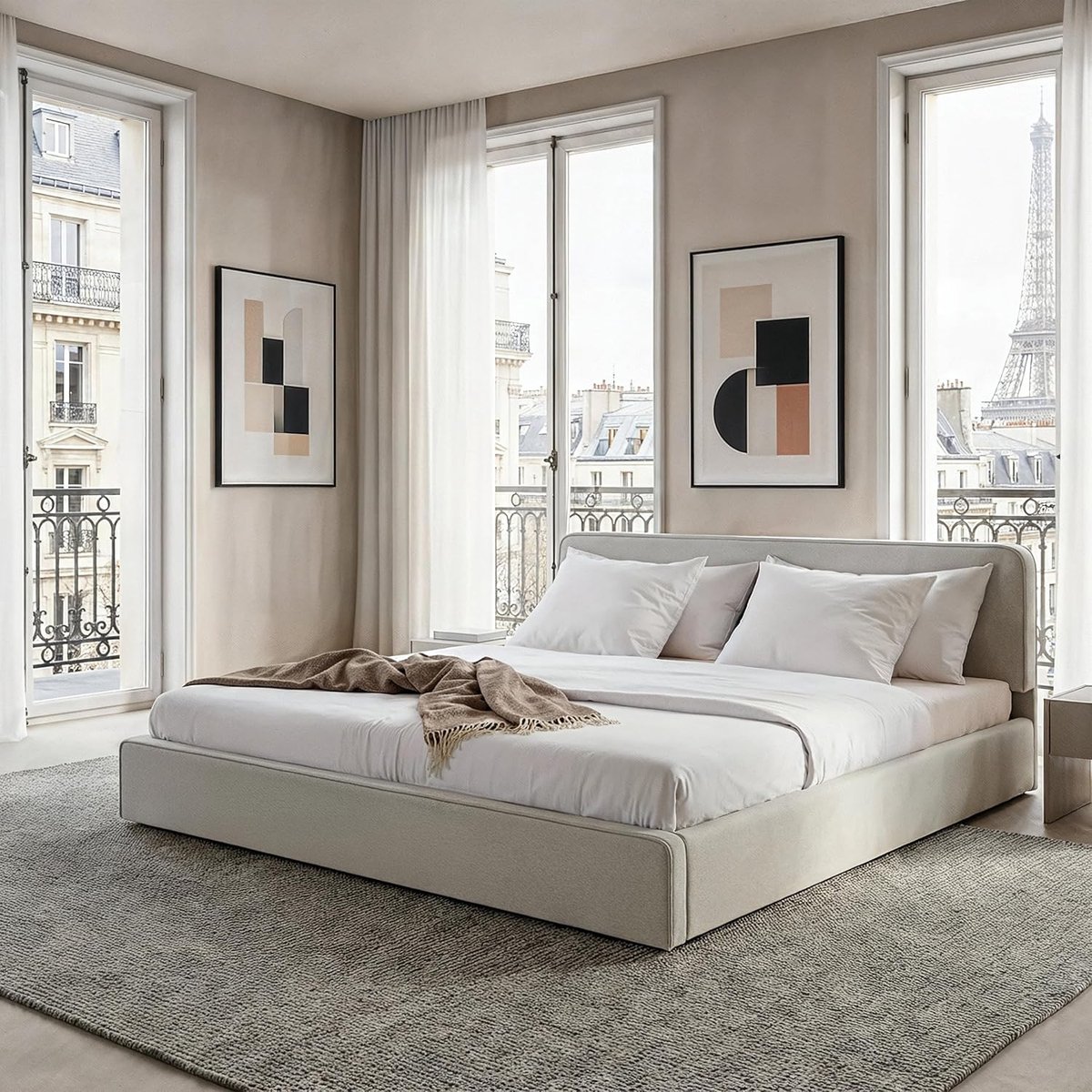 Latini Opgestofferd Bedframe met Hoogteverstelbare Hoofdeinde, 180 x 200 cm, Lichtgrijs, Dubbelbed Inclusief Lattenbodem, Ideaal voor Twee Personen, Stabiel en Comfortabel, Modern Ontwerp voor de Slaa