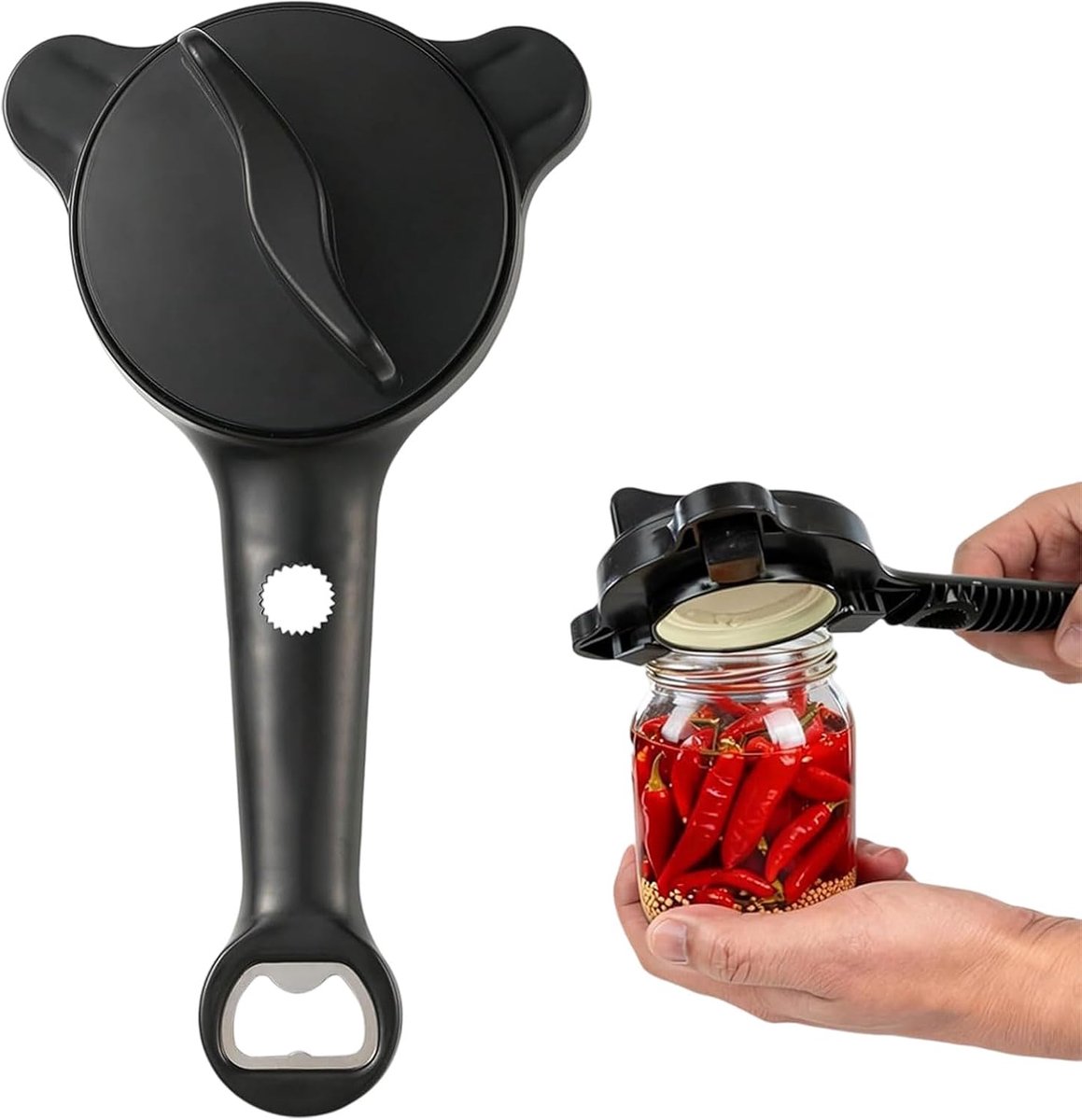 Glasöffner, Bottle Opener & Screw Lid Opener, Practical Multifunctional Kitchen Aid for All Types of Lids, Easy to Use - ShopVlot