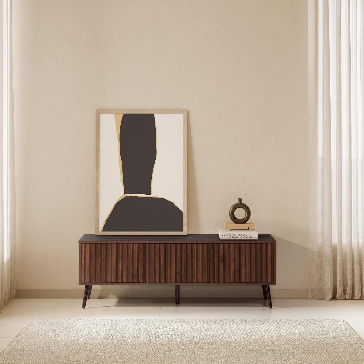 TV-meubel 130 cm breed x 40 cm diep x 45 cm hoog met 3 deuren in walnooteffect – Industrohome