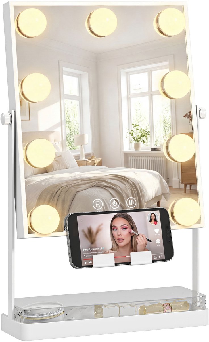 Hollywood make-up spiegel - verlichte LED spiegel met verstelbare verlichting voor kaptafel blanco